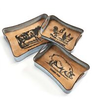 Nestled Trays Set 3 Metal Cork Base Farm Animals Cow Pig Chicken with Handles