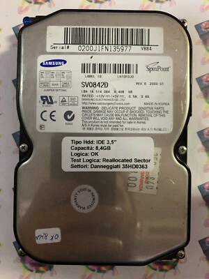 Hard Disk Usato IDE 3,5" 8.4gb SAMSUNG SV0842D LN10F0J0 2000.01 - Immagine 1 di 4