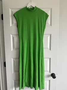HUGO BOSS Ellira Mock Neck Midi Dress In Green NWT Size M - Picture 1 of 12