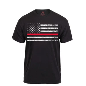 Thin RED Line American FLAG T-Shirt Fire Fighter Support Fireman Volunteer USA - Picture 1 of 1