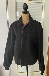 Vintage Made In USA Woolrich Wool Dark Grey Bomber Hunting Jacket Plaid Coat L - Picture 1 of 14