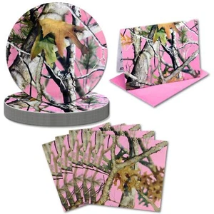 Pink Hunting Camo Party Supplies for 16 guests: includes 16 ea. 7" Plates, 16... - Picture 1 of 6