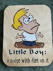 Little Boy Wood Hanging Sign Wall Decor Cartoon Nursery Decor Vintage - Picture 1 of 4