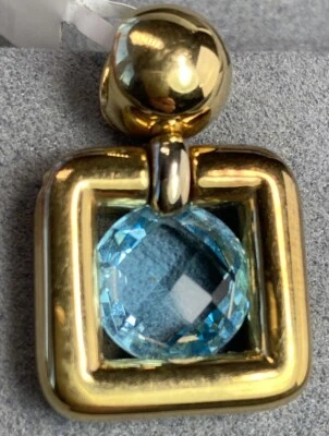 Colgante vintage de topacio azul talla fantasía oro amarillo de 18 quilates joyería fina Italia Foto 1 de 4