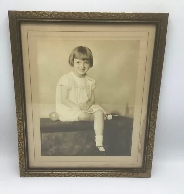 Vintage 1920’s 11x13” Gold Wood Frame-Girl studio Portrait Photo-Portland Maine - Image 1 of 4