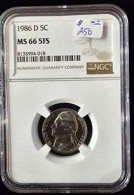 1986 D Jefferson 5C Nickel NGC MS66, FULL STEPS. - Image 1 of 2