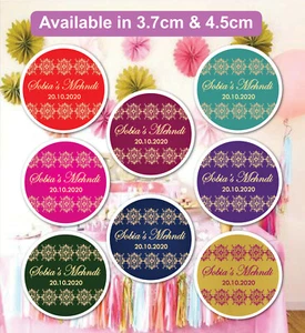 35 Personalised Glossy Wedding MEHNDI DHOLKI HENNA NIKKAH Stickers Labels - Afbeelding 1 van 11