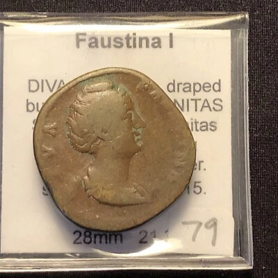 Diva Faustina I Senior AE Sestertius "Aeternitas Seated, Holding Phoenix  br pat - Image 1 of 4