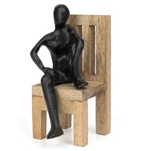 Escultura de aluminio hecha a mano en silla de madera - Figura de arte abstracto moderno - Imagen 1 de 9
