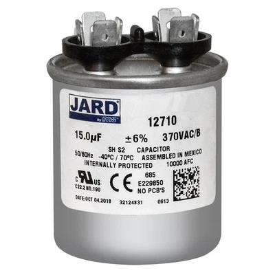 15 uf/MFD 370 VAC volts Round Run Capacitor 50/60 Hz NGM JARD 12710 - Image 1 of 3