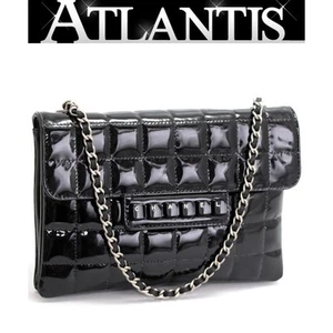 CHANEL Chocolate Bar Chain Shoulder Bag Handbag Piano Patent Black 70146 From - Picture 1 of 9