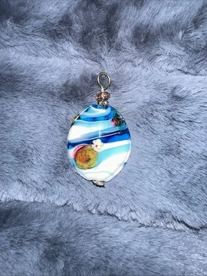 Colgante Corazón Azul Vidrio Artístico Millefiori Lámina de Oro 18KGP Fianza 2" Foto 1 de 4