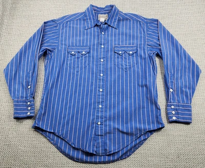 VTG Rockmount Ranch Wear Shirt Mens M Blue Striped Western Pearl Snap Made USA - Image 1 of 4