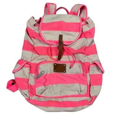 Y2K редкая Victoria's Secret розовый в полоску холст на шнурке рюкзак повседневная сумка - Изображение 1 из 4