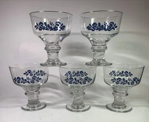 5 Pfaltzgraff Folk Art Libbey Made Footed Dessert Parfait Glasses Sherbet 5" - Picture 1 of 8