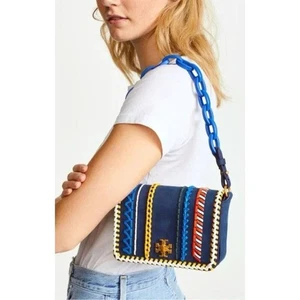 Mini Bolso Bandolera Tory Burch Kira Whipstitch Azul Marino Gamuza Cuero - Imagen 1 de 12