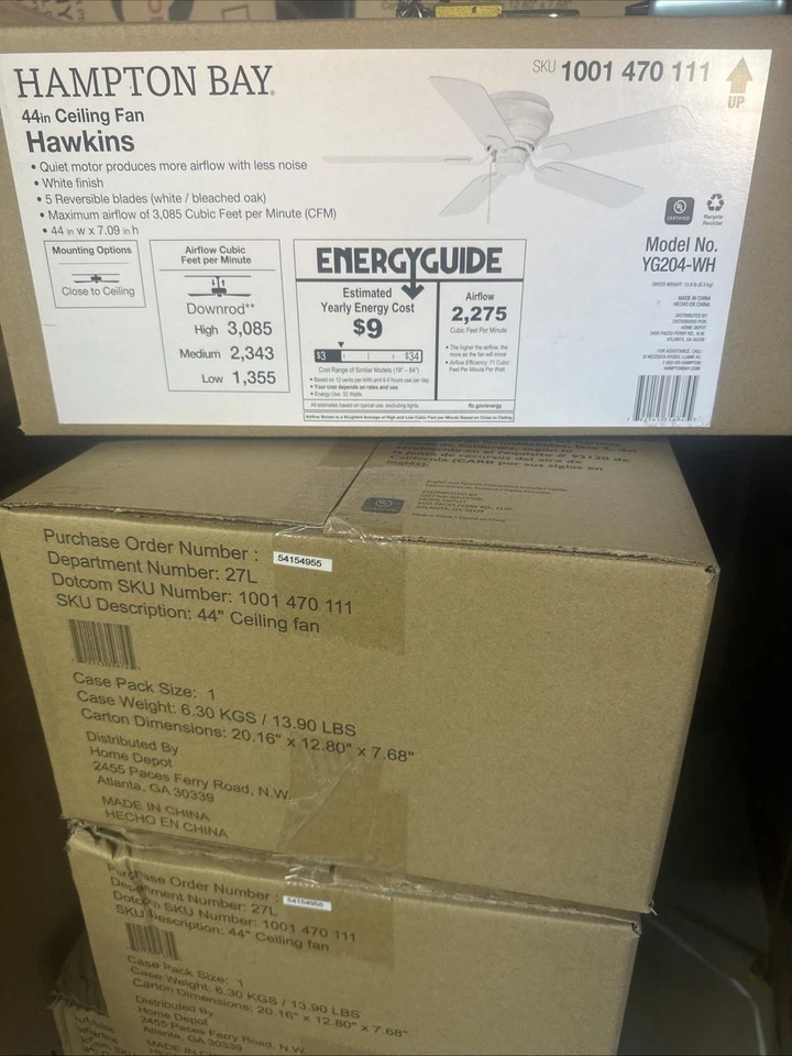 Hampton Bay Hawkins 44 In. White Ceiling Fan - Image 1 of 1