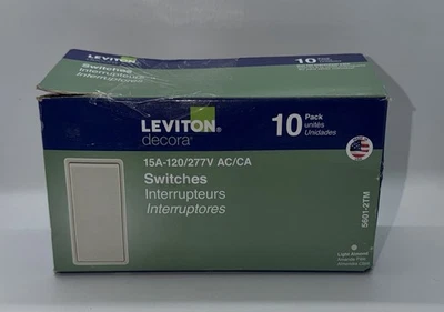 Leviton Decora 15 Amp interruptor silencioso CA monopolo, amêndoa leve (pacote com 10) novo - Imagem 1 de 4