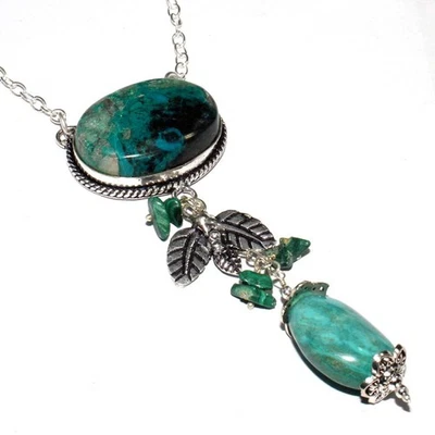 Collar con cuentas de crisocola turquesa peruana gota piedras preciosas 17" GW Foto 1 de 3