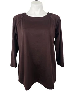 Susan Graver 3/4 Sleeve Round Neck Top Brown L - Picture 1 of 7
