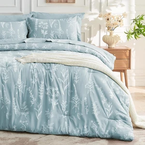 Queen Bettdecken-Set 7-teilig Mineralblau Wende Blumen Ultra Soft Bett in einem B - Bild 1 von 12
