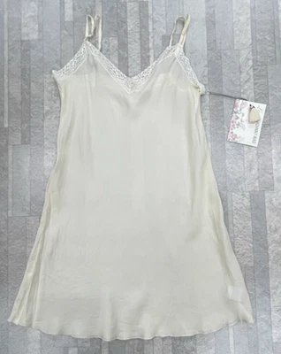 New Love Johnny Was Medium Silk Slip Lace Trim In Ecru Size: XS - Image 1 of 4