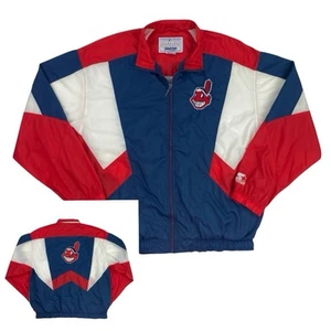 VTG Cleveland Indians Starter Zip-Up Jacket LG MLB Chief Wahoo Logo Windbreaker - Picture 1 of 11