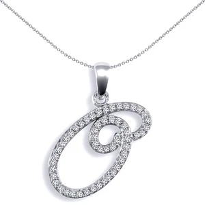 Colgante inicial de escritura caligrafía de diamantes Jewelco London de 9 quilates oro blanco de 0,21 quilates - Imagen 1 de 4