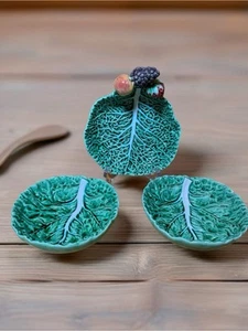 Bordallo Pinheiro Portugal Hoja de Col Verde Juego de 3 Cuencos y Plato para Servir - Imagen 1 de 10