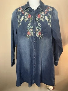 Grace bestickte blaue Shirtjacke Tunika Staubtuch - Bild 1 von 10