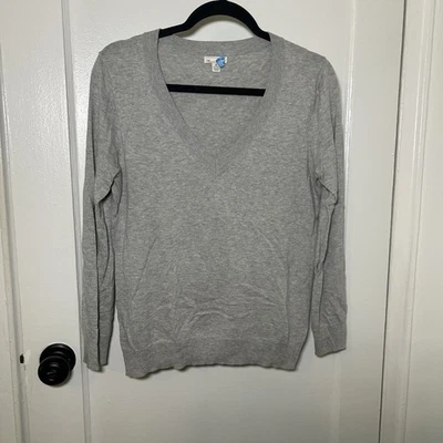 Gap Cotton Nylon Silk Perfect V-neck Pullover Heather Grey Sweater XS Petite - Image 1 of 4