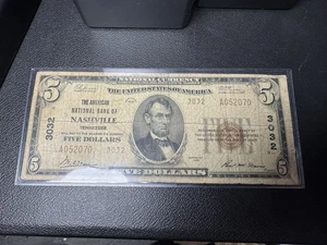 1929 5 Dollar Bill National Note Charter 3032 Bank Of Nashville, TN Type 2 - Picture 1 of 2