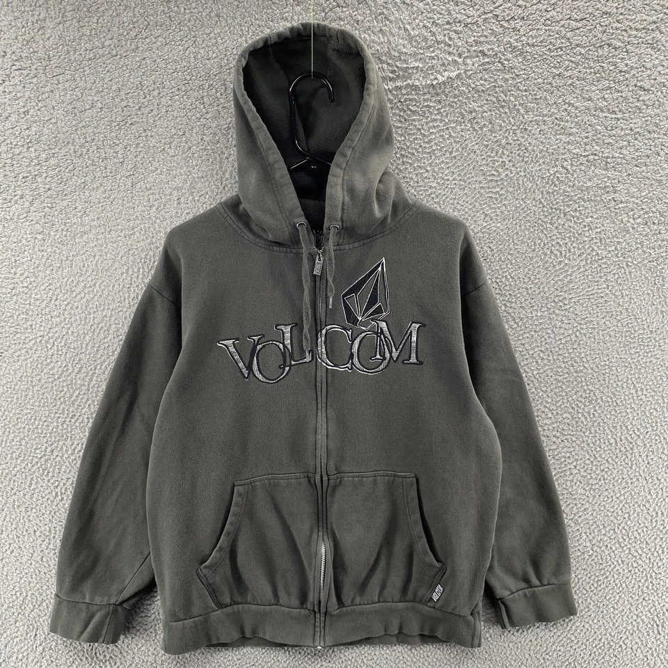 VINTAGE Volcom Hoodie Men XL Gray Full Zip Sweatshirt Skater Streetwear Y2K 00s - Image 1 of 4