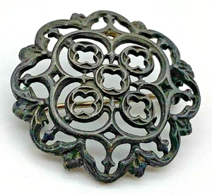 Broche de filigrana ovalado vintage antiguo de metal plateado oscuro - Imagen 1 de 6
