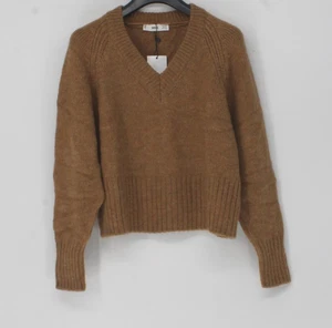 MANGO MNG CROP LONG SLEEVE V-NECK SWEATER BROWN SIZE S BLEND w/ WOOL NWT - Picture 1 of 8