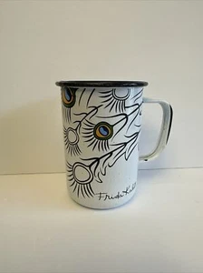Frida Kahlo Peacock Feather Enameled Metal Mug - Picture 1 of 9