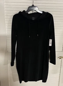 Velour Black Hoodie Dress Women’s S New York & Co NWT Side Pockets - Picture 1 of 12