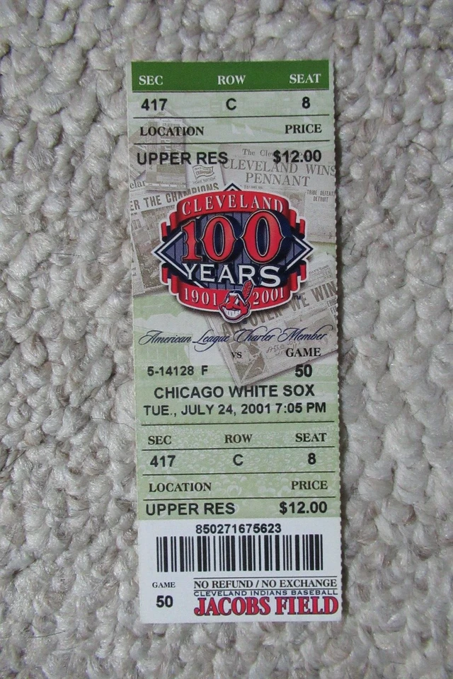 Boleto completo Cleveland Indians vs Chicago White Sox 24/07/2001 ~ Ray Durham HR Foto 1 de 1