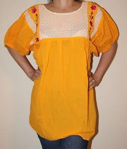 Blusa Manta 100 % Algodón Hippie Campesina Crochet Mexicana Bordada a Mano Mediana - Imagen 1 de 6