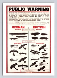 Öffentliche Warnung feindliches deutsches Flugzeug 1. Weltkrieg 1915 Plakat Repro Postkarte - Bild 1 von 2