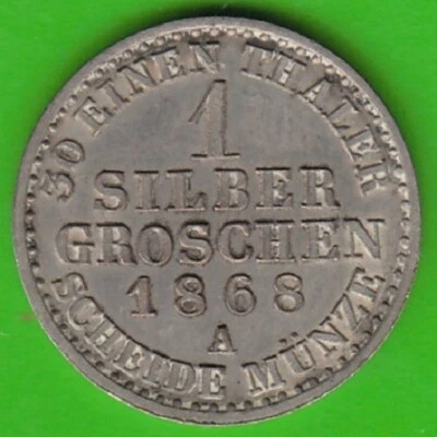 Coin Silver Prussia 1 Silbergroschen 1868 A In Vz Lightly Cleaned nswleipzig - Image 1 of 3