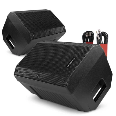 VONYX Pair of 8" Active Foldback Stage Monitors & Cables - VSA08BT PA Wedge Speakers