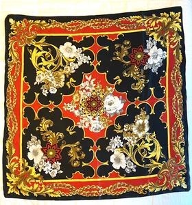 Berkshire Scarf Vintage Floral Pattern Made in Italy 34x35 Red Black Gold Gray - Picture 1 of 4