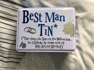 Best Man Tin Bits & Bobs Blue Hinged Lid Gift Storage Really Good Bright Side - Picture 1 of 18