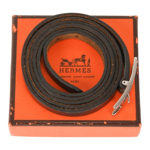 HERMÈS Autentico bracciale Hermes Hapi Choker in pelle metallo nero argento