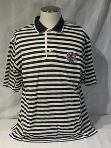 Camisa polo Cutter & Buck grande azul marino y blanco a rayas SS para hombre - Imagen 1 de 4