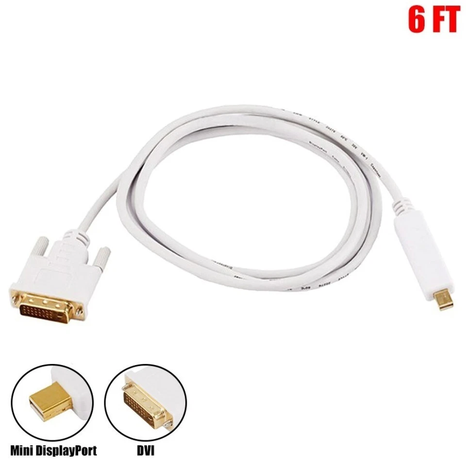 6FT Mini DisplayPort MDP Male to DVI Male Cable Mac Monitor 32AWG Gold Plated - Image 1 of 3