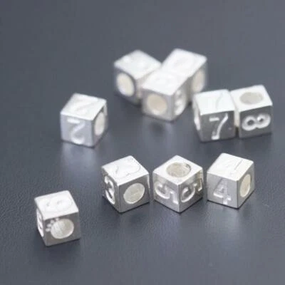 925 Sterling Silber DIY Nummer 0-9 Würfel Zwischenteil Spacer Perle Charm A2113 - Bild 1 von 3