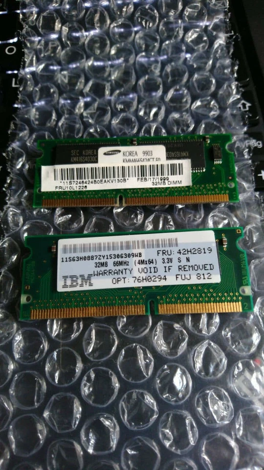 2 x 32 MB 66 MHz Laptop EDO Memory. IBM FRU 42H4819, Samsung FRU 10L226 - Imagen 1 de 1