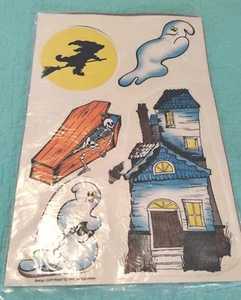 Vintage 80s Halloween Window Clings Ghost Witch Haunted House SignMaker 1986 - Picture 1 of 10